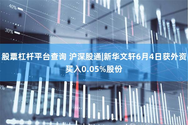 股票杠杆平台查询 沪深股通|新华文轩6月4日获外资买入0.05%股份