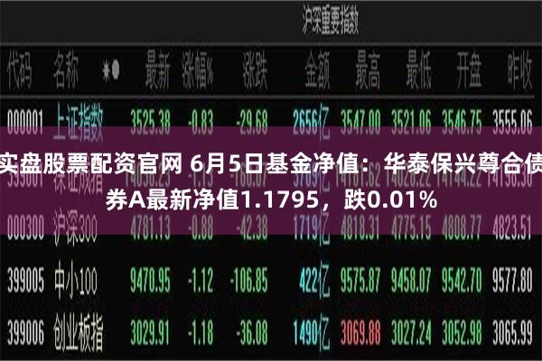 实盘股票配资官网 6月5日基金净值：华泰保兴尊合债券A最新净值1.1795，跌0.01%