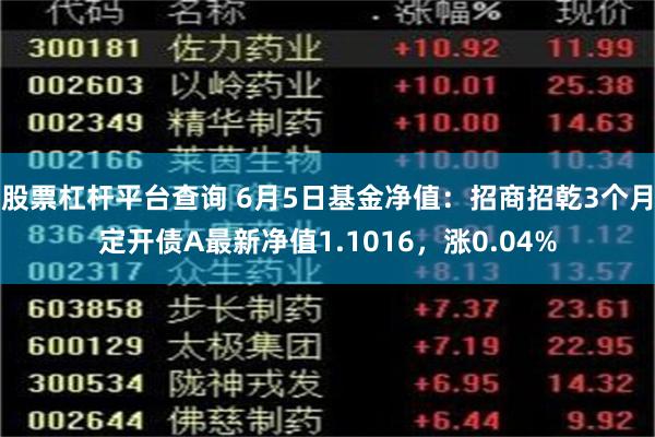 股票杠杆平台查询 6月5日基金净值：招商招乾3个月定开债A最新净值1.1016，涨0.04%