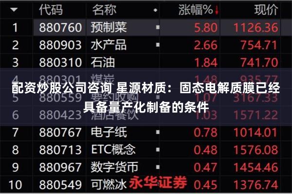配资炒股公司咨询 星源材质：固态电解质膜已经具备量产化制备的条件