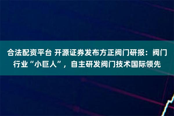 合法配资平台 开源证券发布方正阀门研报：阀门行业“小巨人”，自主研发阀门技术国际领先