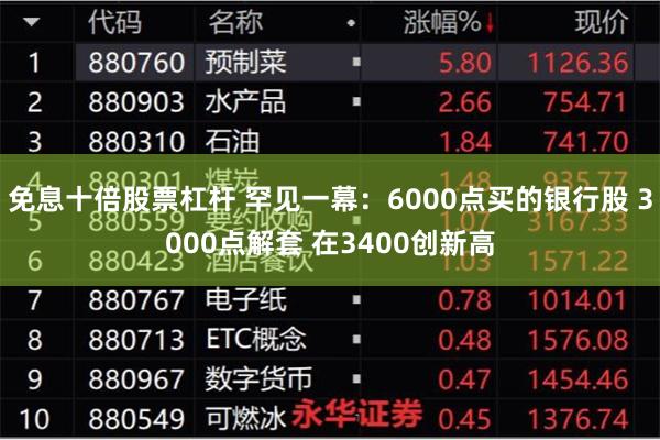 免息十倍股票杠杆 罕见一幕：6000点买的银行股 3000点解套 在3400创新高