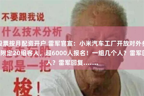股票按月配资开户 雷军官宣：小米汽车工厂开放对外参观！每场限定20组客人，超6000人报名！一组几个人？雷军回复.......